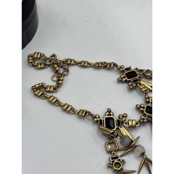 J. Crew Iridescent Dark Purple Green Rhinestone Spear Dangles Bib Necklace - Picture 9 of 9